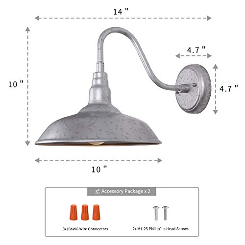 Goalplus Outdoor Gooseneck Barn Light, 10'' Diameter Galvanized Steel Finish Exterior Waterproof Wall Lantern Farmhouse Wall Sconce For Patio,Yard And Garage, 1 Pack, Lm2201-Sv #TOP7