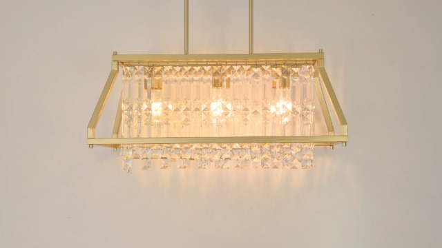 Image of LMQNINE Chandeliers for Dining Room, 3-Light Trapezoidal Industrial Dining Room Light Fixture Farmhouse Chandelier Crystal Pendant Lights Kitchen Island Living Room (Gold 25.98 inch)