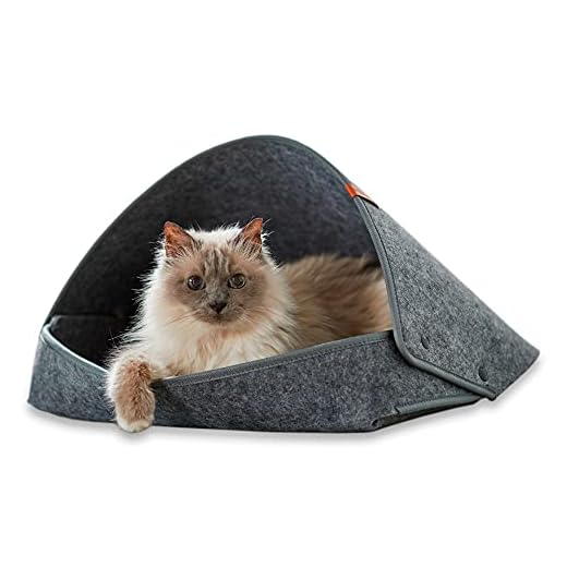 PiuPet® Kattenbed incl. kussen - Kattenmand van hoge kwaliteit in grijs - Bed ook geschikt voor kleine honden (45 x 43 x 3 cm, grijs)