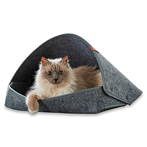 PiuPet® Letto per gatti incl. cuscino - Cestino per gatti di alta qualità in grigio (45 x 43 x 3 cm (con tetto), grigio)