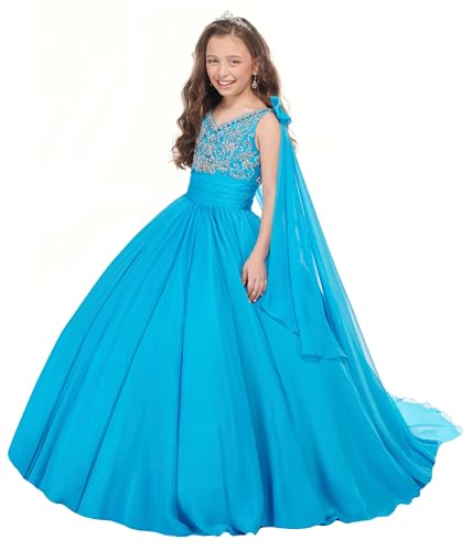 M_RAC Girls V Neck Pageant Dress Chiffon Princess Birthday Party Dresses Formal Ball Gowns with Flowy Cape PA004
