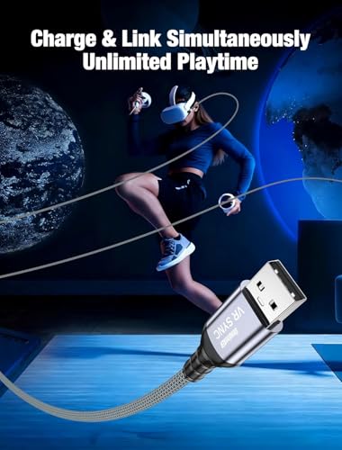 Image of VR Link Cable USB 3.2, 5Gbps High-Speed Data, Gaming Charge & Play 3A Fast Charging, 90 Type-C Braided Cable Compatible with Meta Quest 3 /2 /Pro, Pico 4, PC, Laptop & Mobile | 3 Meter