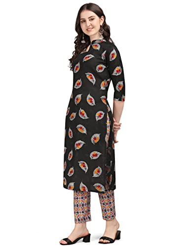 Image of NAINVISH Women's Cotton Blend Straight Keyhole Neck Printed Kurta with Pant