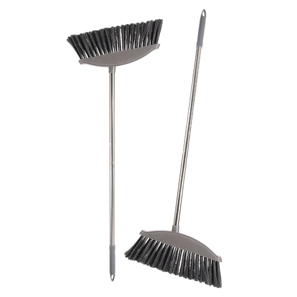 PRETYZOOM Brooms for Sweeping Outdoor Stainless Steel Broom 2pcs Sweeping Brooms with Long Handle Outdoor Indoor Commercial Broom Wide Angle for Home Courtyard Garage Kitchen Office Floor