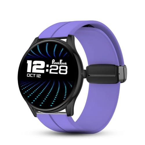 Image of PunnkFunnk Glavito Round Dial Smartwatch 1.49 inch AMOLED Display, 100+ Sports Modes, IP67, Health Tracking, Bluetooth Calling, Crown Control, 100+ Watch Faces for Men & Women (Magnetic Purple)