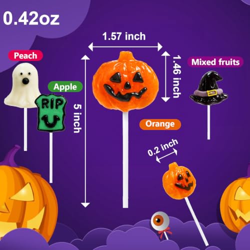 Halloween Lollipops 24 Pack, Hard Candy, Assorted Fruit Flavored Suckers | Ghost, Tombstone, Witch Hat & Pumpkin Themed Lollipops, Individually Wrapped for Halloween Goody Bag Fillers, Trick or Treat - image 3