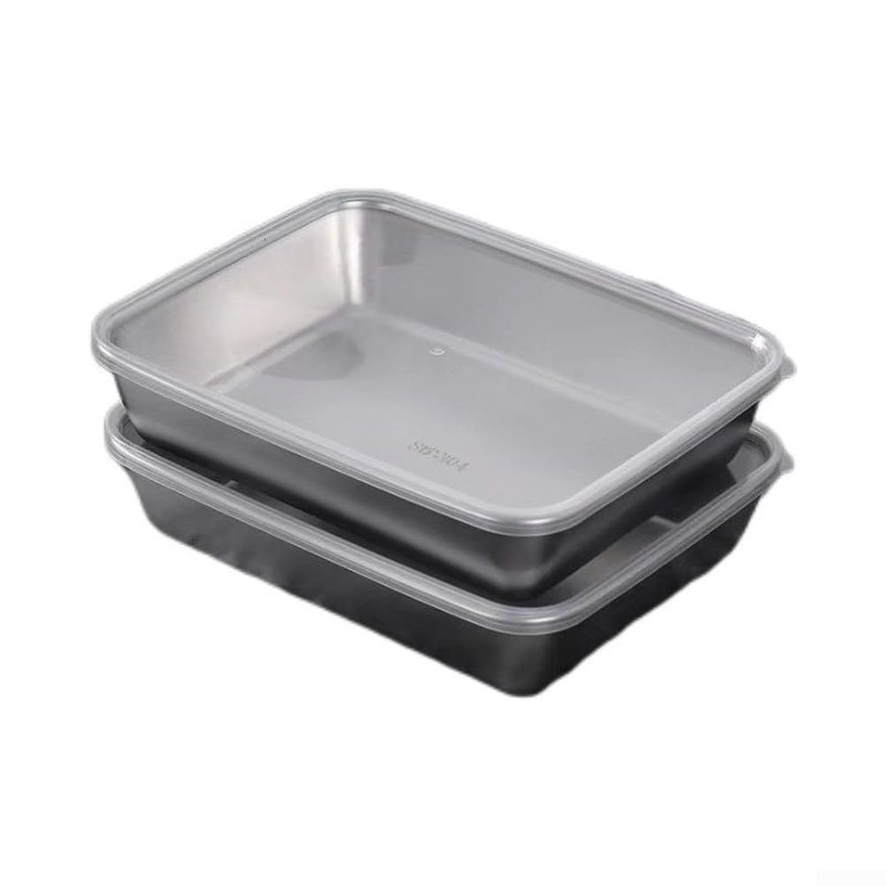 Confezione da 6 contenitori per alimenti in acciaio inox con coperchio, impilabili e impilabili, quadrati, adatti al forno, per cucina, catering, feste, 25 x 18 x 6 cm