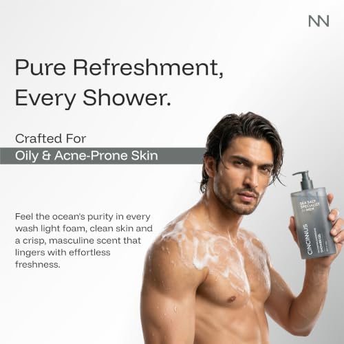 Image of Cincinnus Oil Control Refreshing Shower Gel Body Wash for Men 380ml | Deep Cleansing with Sea Salt, Centella & Salicylic Acid | Controls Excess Oil & Refreshes Skin | Shower Gel for Men