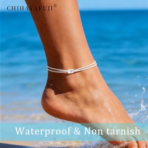 Chihayafuji Sterling Silver Plated Ankle Bracelets for Women Waterproof Layered Braided Chain Knot Charm Stackable Adjustable Non Tarnish Nickel Free Anklets Bracelet for Summer Beach Jewelry - image 3
