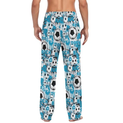 Men’s Blue Football Pajama Pants with Pockets, Comfortable Lounge Sleep Bottoms#1632