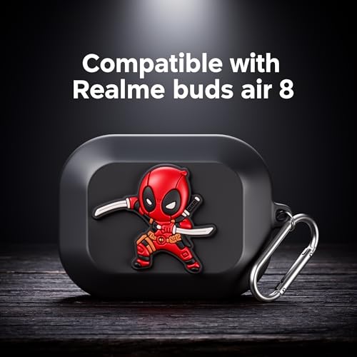 Image of Silicone Case Compatible with Realme Buds Air 8 (2025), Soft Silicone 360 Full Protection Dust-Proof Shockproof Case Cover with Hook (Cover Only) (Ninja Pool)