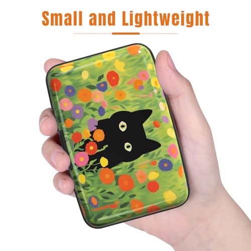 Image of Rimilak Aluminuml Credit Card Holder, Mini Credit Card Wallet RFID Blocking Slim Metal Hard Case for Women Men, Green Grass Cat