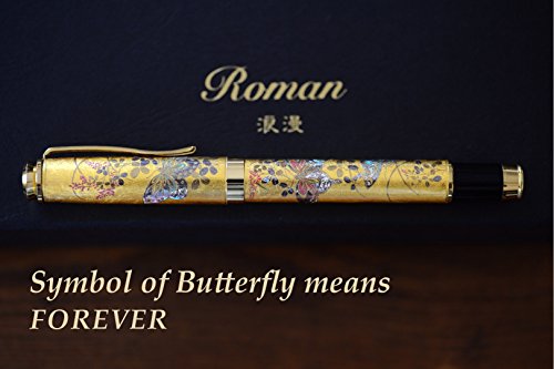 Roman Premium Vintage Fountain Pen Matte Black Ink Luxuary Antique Gold Trim Medium Nib With A Refill -Made In Japan- #TOP3