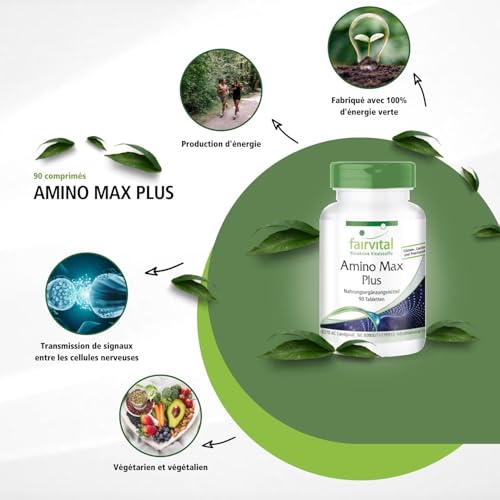 Fairvital | Amino Max Plus végétarien - hautement dosé - 90 comprimés - contient 13 acides aminés essentiels - – Image 3