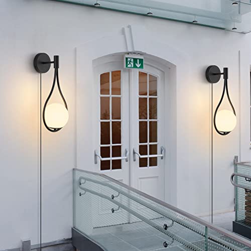 Kco Industrial Black Wall Light Plug In 2-Light Glass Globe Wall Sconce Metal Wall Sconce Vintage Wall Light Fixture For Kitchen Bedroom Bathroom Living Room(Black Plug 2 Pack) #TOP5