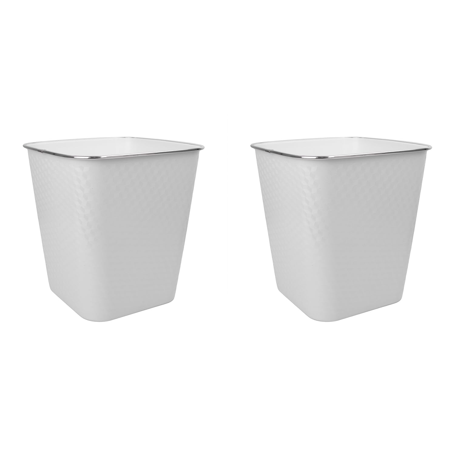 JVL Glaize Square Waste Bin 8L Set of 2 Bathroom Bedroom Office White