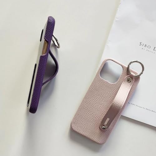 Coque iPhone 11 Pro en cuir violet avec dragonne et support bague - 3