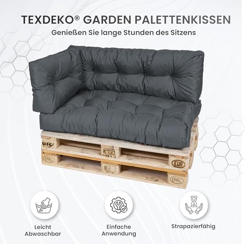 TexDeko® Garden Palettenkissen 120x80x18cm wasserabweisend UV - beständig In- & Outdoor Premium Sitzkissen gesteppt Palettenauflage für Europaletten Palettenpolster (Anthrazit)