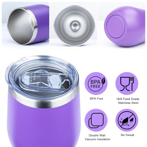 Image of MEZMUT 12oz Insulated Wine Tumbler with Lid Double Wall Vacuum Stainless Steel Wine Glass Coffee Mug Insulated Tumbler Cup for Champaign, Cocktail, Beer (Multi,4 Pack)