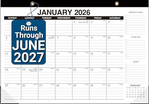 Desk Calendar 2026-2027 - 18-Month Large Desk/Wall Calendar, Through June 2027, 17" x 12", Thick Paper, Large Ruled Blocks, Clear Plastic Cover – Perfect for Home School & Office Organization