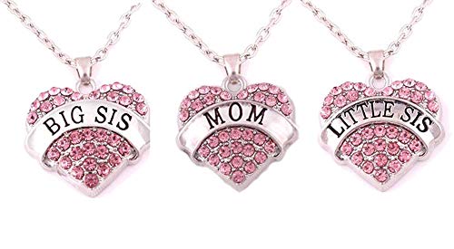 Image of Crystal Heart Necklaces Set Mom Big Sis Middle Lil Sister
