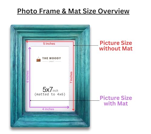 Image of Wooden Rectangular Photo Frame With Mat, Blue Photo Frame 4 X 6 Inch With Mat Or 5 X 7 Inch Without Mat For Wall Decoration, Gallery Walls, Best Photo Frames For Posters And Photos