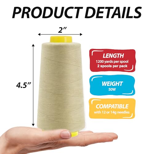 Image of Mandala Crafts White and Beige Thread Cones for Machine and Hand Quilting - 4800 Yds 50 WT Multiple Purpose Mercerized 100% Cotton Threads for Sewing Machine Serger Embroidery
