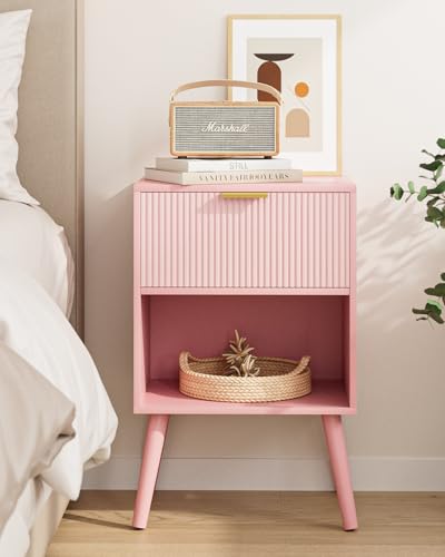 Apetaccat Mesita de Noche con Espacio de Almacenamiento, 1 cajón y Compartimento Abierto, mesita de Noche para Dormitorio, salón, Rosa