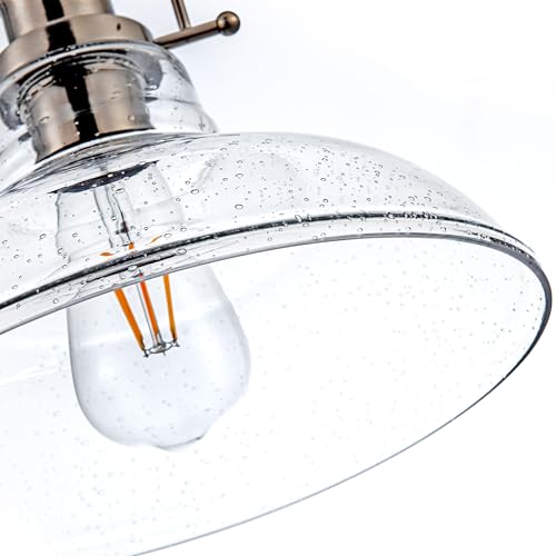 Image of Zlepmlla Modern Glass Pendant Light,Farmhouse Industrial Light Fixture with Adjustable Cord, Seeded Glass Shade, Hanging Lights for Kitchen Island,Hallway, Dinning Room