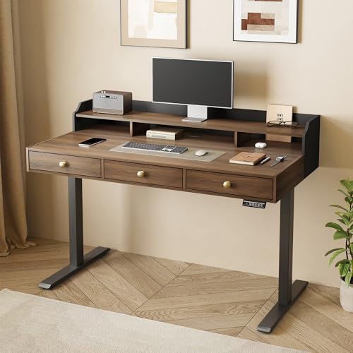 Image of ModernMate Electric Standing Desk with 3 Drawers & Monitor Shelf