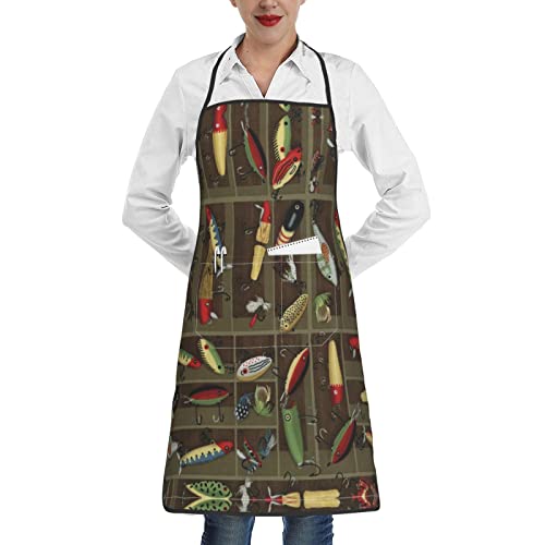 Ourdovi Fishing Lure Style Kitchen Adults Aprons With Pockets, For Cooking/Working/Cleaning, Men And Women