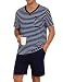 Litherday Schlafanzug Herren Kurz Pyjama Baumwolle Sommer Pyjama Set Kurzarm Zweiteiliger Nachtwäsche Männer Gestreift