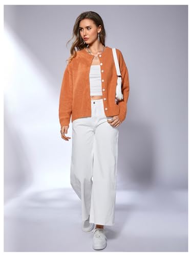 Image of SweatyRocks Women's Fall Button Down Lightweight Cardigan Ribbed Knit Long Sleeve Crew Neck Sweater