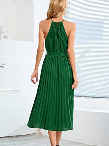 Robe d'été sans manches au design plissé bleu et dos nu plongeant chic - 3