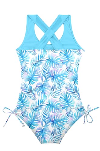Image of BFUSTYLE Girls One Piece Swimsuit Cute Striped Bathing Suit Hawaii Swimwear 6-17 Years