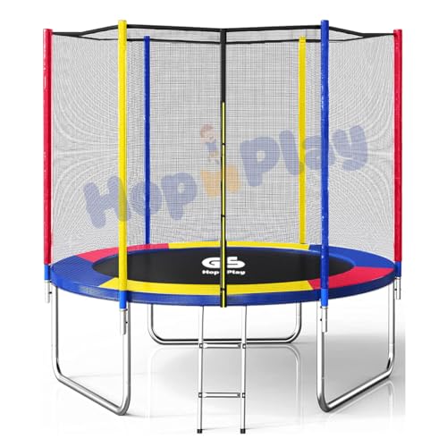 Image of Hop N Play 10FT Trampoline for Kids & Adults with Safety Net, Ladder & Cushioned Poles | Heavy Duty Outdoor & Indoor Fitness Bouncer | 175kg Capacity | Backyard Jumping Jhula