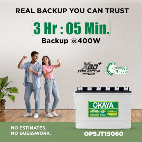 Image of OKAYA PROPower OPSJT19060 160Ah Advanced Tall Tubular Inverter Battery for Home, Office & Shops | Robust & Compact Design | Extra Backup Plus (XBD+ Technology) | 60 Months Total Warranty