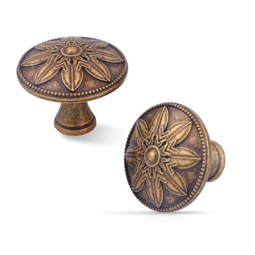 Xlroaafs 10 Pack Antique Brass Cabinet Knobs Vintage,1.4' Decorative Vintage Cabinet Hardware Handles for Cabinets and Drawers, Brass Kitchen Cabinet knobs Dresser Knobs Drawer Pulls