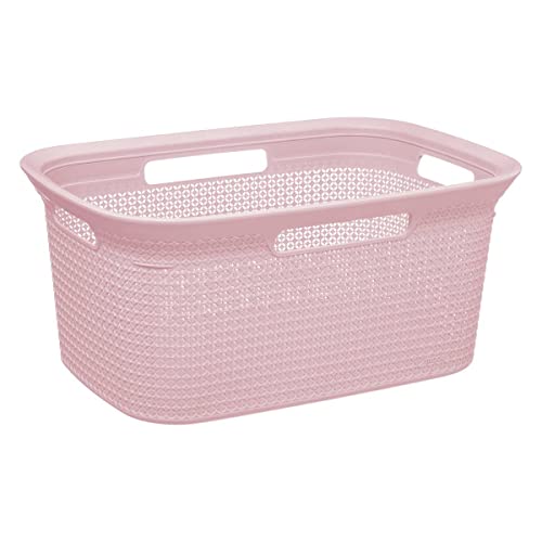 5five - Corbeille à Linge Scandi 45L Rose - Trous d'Aération - Léger - Poignées Ergonomiques Portage Facile - Panier de Rangement Plastique