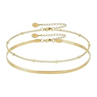 BONNYBIRD® Fußkettchen für Damen Gold Wasserfest Fußketten Set Edelstahl Fussketten für Frauen Boho Fußschmuck Vergoldet Doppelkette Ankle Bracelet Goldener Sommer Schmuck Festival Outfit