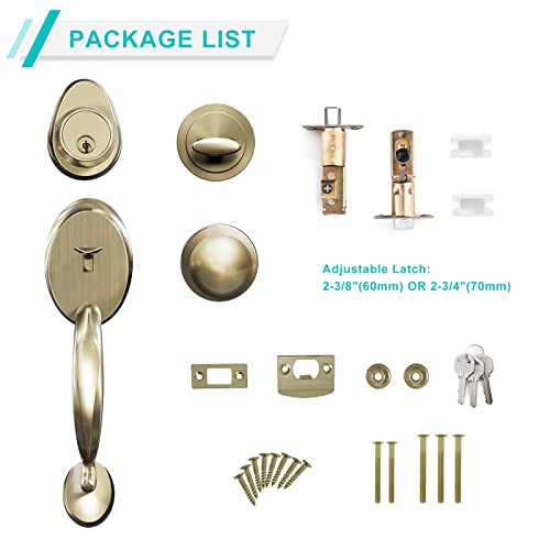 Gua Oyh Front Door Handle Set Entry Door Lock Set Antique Brass Entrance Handle Set With Lock, With Single Cylinder Deadbolt And Knob Handle, Reversible For Right & Left Handed Doors (Antique_1079) #TOP2