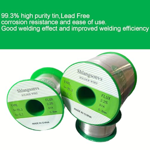 Image of Lead Free Solder Wire Sn99.3 Cu0.7 Tin Wire Rosin Core Flux Content 2.2% Flow Well Electronics Soldering Wire (500g /1.1lb, Wire gauge 0.8mm /0.031in)