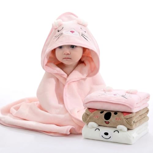 Image of Hooded Baby Towel - 3 Pack Premium Soft Bath Towel for Baby, Newborn,Infant - Ultra Absorbent,Natural Baby Stuff Towel, Soft Coral Velvet Coral Fleece Bath Towel for Boys and Girls
