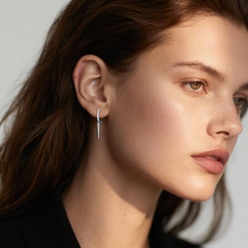 SLUYNZ Sterling Silver Spike Earrings Hoop for Women Teens Geometric Huggie Hoop Earrings Drop Punk Earrings Minimalist Huggie2