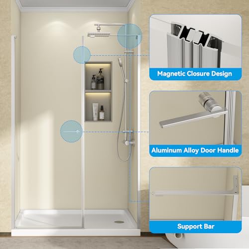 Bathbliss 46-48" W×72" H Shower Door Pivot, 1/4"(6mm) Thick Clear Tempered Glass with SGCC & ANSI, Reversible Installation Glass Shower Door, Matte Black — view 5