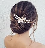 Jeairts Leaf Bride Wedding Hair Comb Rhinestone Pearl Bridal Hair Pieces Flower Wedding Headpiece fo