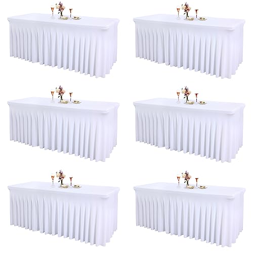 6Pcs White Spandex Table Covers 6ft for rectangular tables