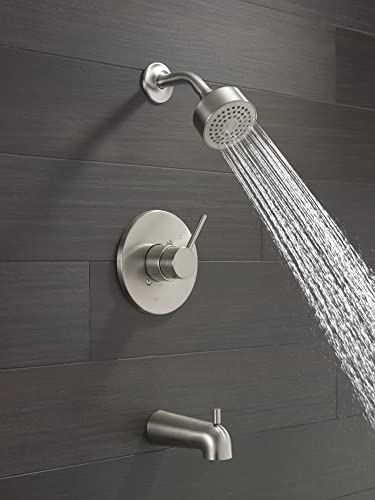 Image of Delta Faucet Modern Brushed Nickel Tub and Shower Trim Kit, Shower Faucet with Single-Spray Touch-Clean Shower Head, Stainless T14459-SS-PP (Valve Not Included)