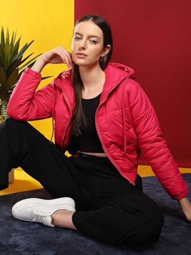 Image of KOTTY Women's Solid Full Sleeve Zipper Hooded Neck PuffercJacket
