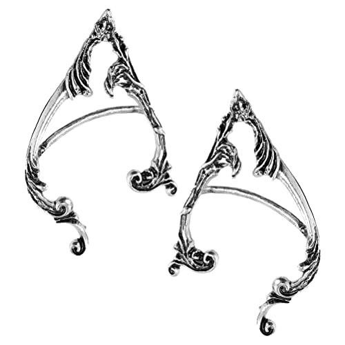 Beaupretty Schwarze Ohrmanschette 2Pcs Elf Ohr Manschetten Clip- on Ohrring Perle Flügel Quaste Filigrane Elven Ohrringe Fee Weihnachten Halloween Kostüm Hochzeit Cosplay ( Silber ) Drachen- Ohr- Wrap Cover